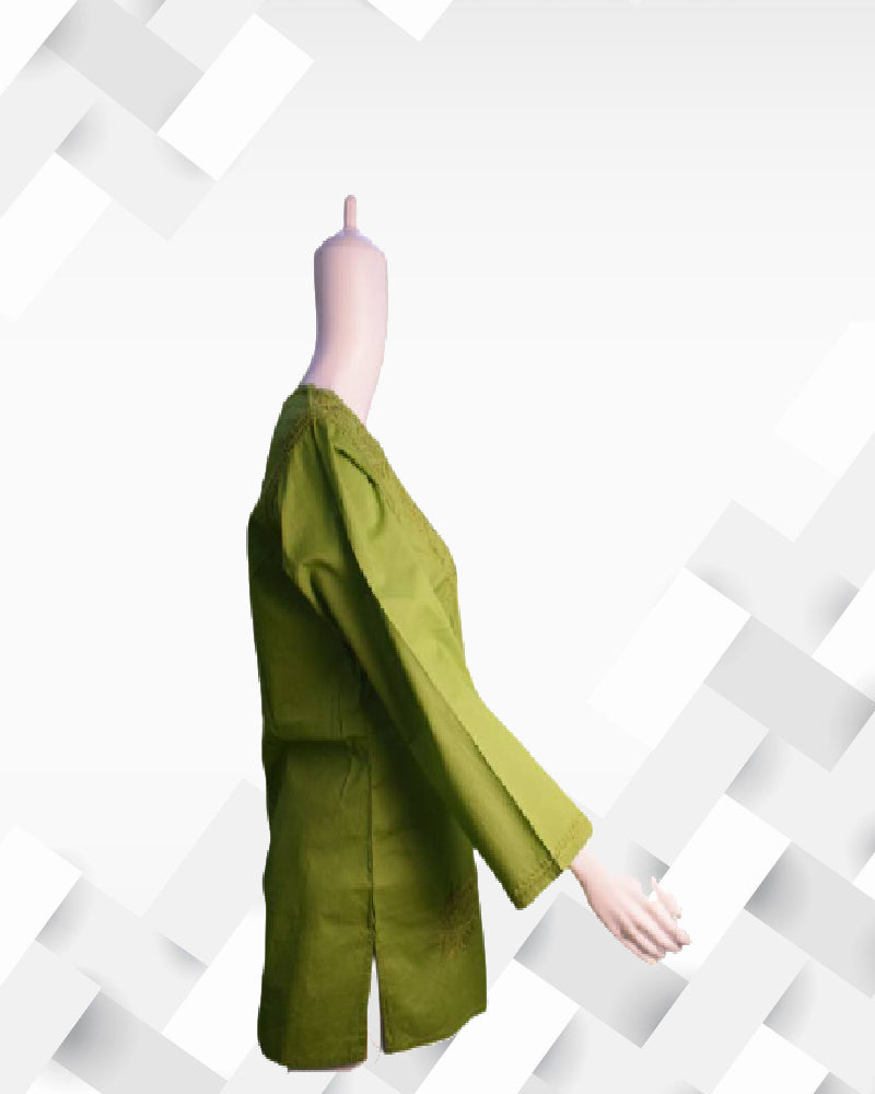 Silakaari Women's Parrot Green pure Cotton Lucknowi Short Kurta
