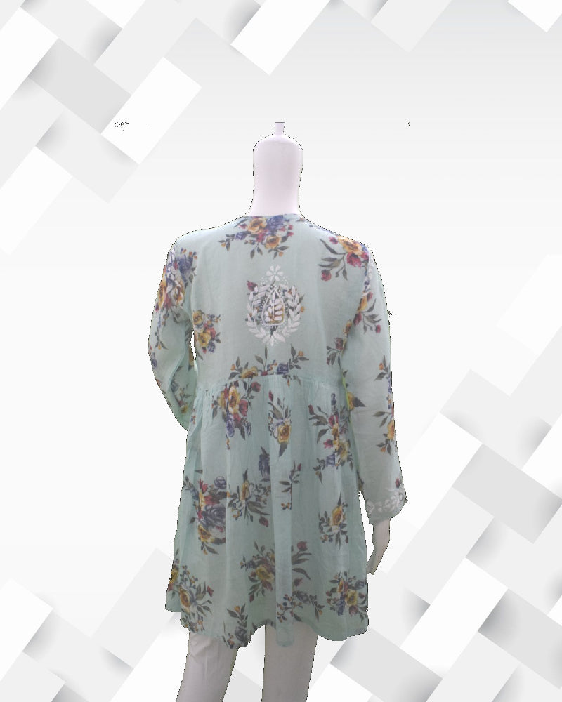 Silakaari Women's Printed Mul Cotton Lucknowi Short Kurta