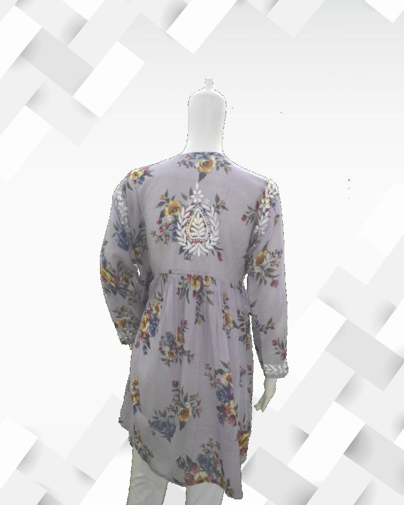 Silakaari Women's Printed Mul Cotton Lucknowi Short Kurta