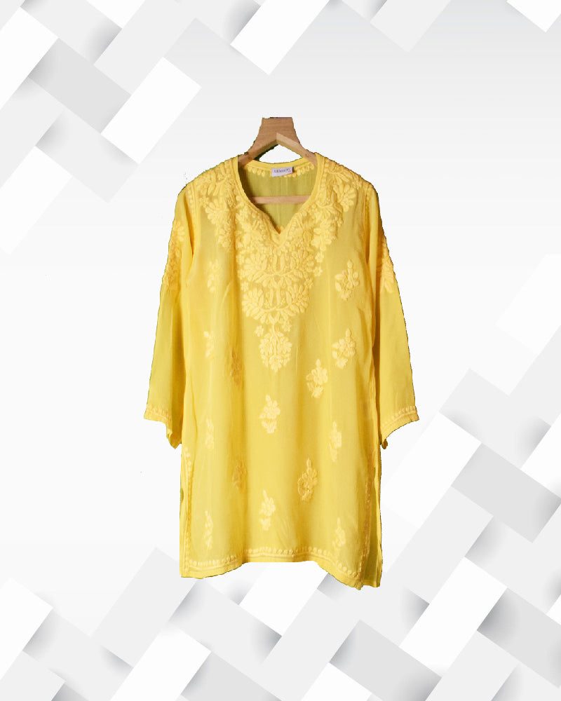 Silakaari Women's Pure Crepe Lucknowi Short Kurta