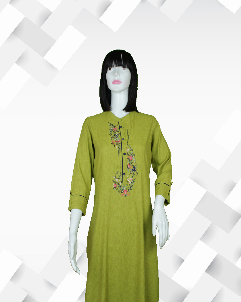 Silakaari Women's green rayon embroidery kurta