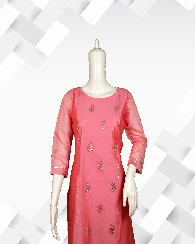 Silakaari Women's pink silk gotta lining Kurta