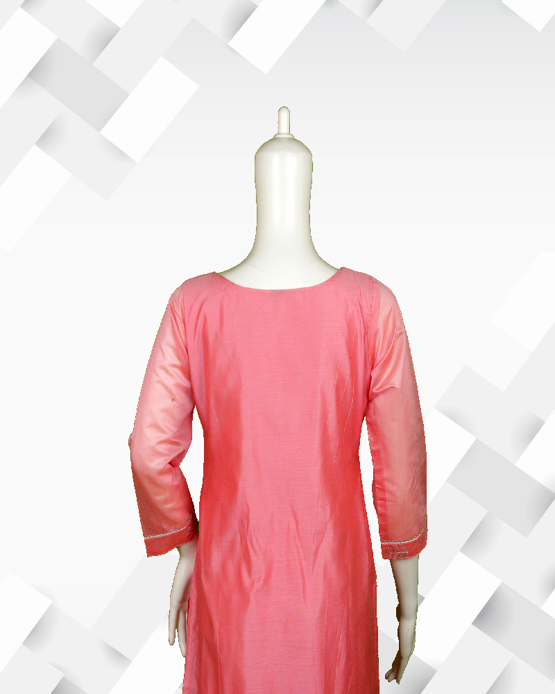 Silakaari Women's pink silk gotta lining Kurta
