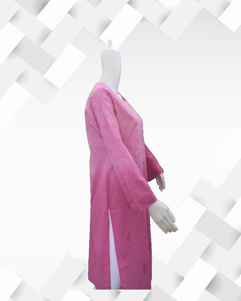 Silakaari Women's Pure Cotton pink lucknowi Chikan Kurta