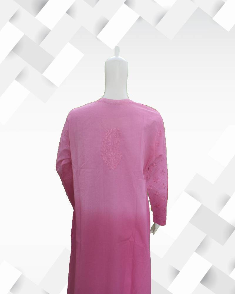 Silakaari Women's Pure Cotton pink lucknowi Chikan Kurta