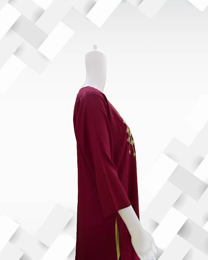 Women's silakaari maroon zari embroiderey rayon kurta