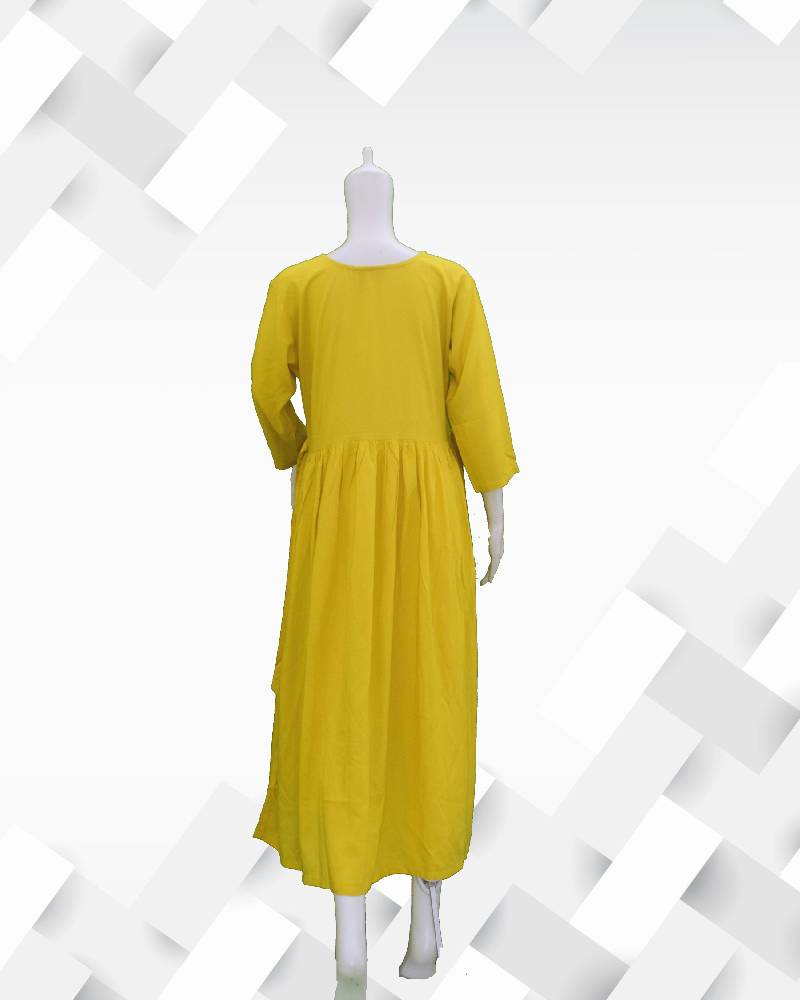 Women's silakaari yellow frock style rayon embroiderey