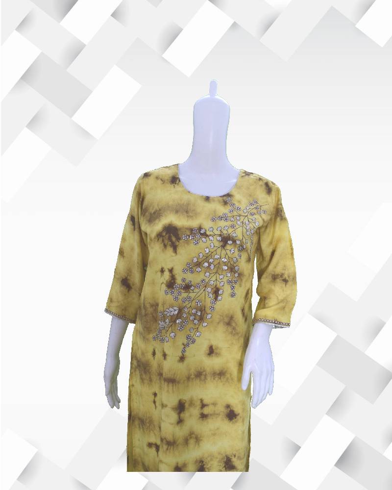 Women's silakaari yellow shaded rayon pitta work kurta